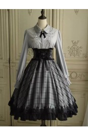 Faeries Daffodil Black Grey Check Corset Skirt(Reservation/Full Payment Without Shipping)